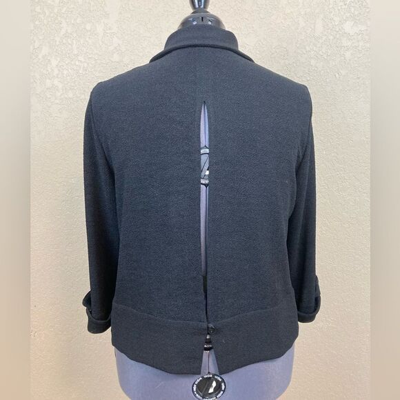 Donna Ricco VTG stretchy crepe jacket w/ open back & cuffed 3/4 sleeves - Picture 3 of 7